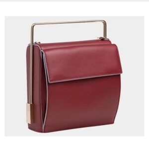 NWOT Lautem $880 Handmade Leather/Suede Top Handle/Shoulder Bag Burgundy Gold